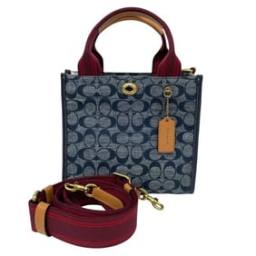 Coach Signature 2-Way Bag B2022-3663, Women's Handbag, Shoulder Bag, Navy Canvas and Leather