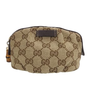 Gucci Pouch 246174 GG Canvas Leather Beige Dark Brown Bamboo Women's GUCCI