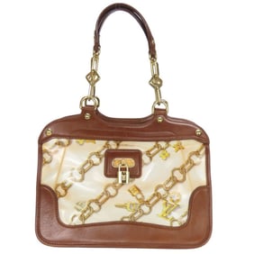 Louis Vuitton Cabas Monogram Charm Tote Bag M95157 Leather Vinyl Blanc Brown White Chain Women's