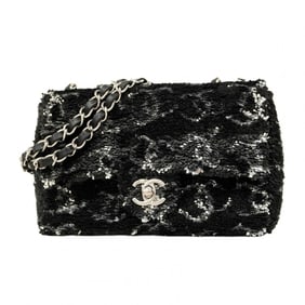 Chanel Shoulder Bag W Chain Sequin Black Women's P1732239