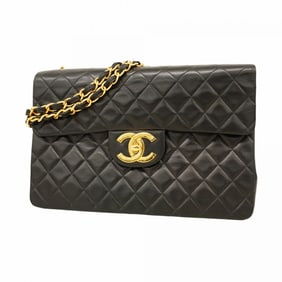 Chanel Shoulder Bag, Deka Matelasse, Double Chain, Lambskin, Black, Women's, P1725710