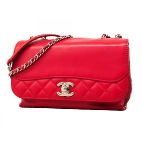 Chanel Mini Matelasse Shoulder Bag with Double Chain, Lambskin, Red, Women's, P1723400
