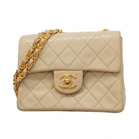 Chanel Mini Matelasse Shoulder Bag with Chain Bag, Beige Lambskin, Women's, P1713197