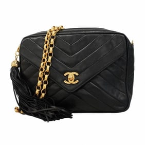 Chanel Shoulder Bag with V-Stitch Chain in Brilliant Lambskin, Black, Women's, P1713180