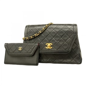 Chanel Matelasse Shoulder Bag with Chain Bag, Lambskin, Black, Women's, P1705848