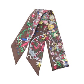 Hermes Hermès LA FOLLE PARADE Twilly Silk Scarf for Women in Brown and Multicolor
