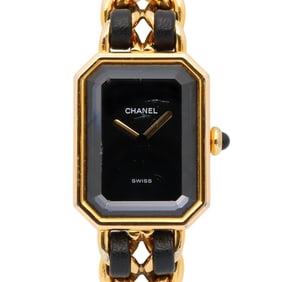 CHANEL Premiere M Watch, GP (Gold Plated), Leather, Women's, Black, H0001
