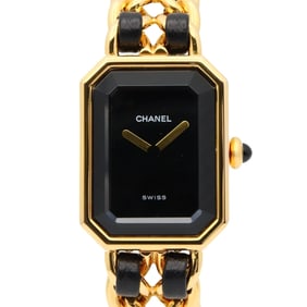 CHANEL Premiere S Watch, GP (Gold Plated), Leather, Women's, Black, H0001