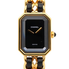 CHANEL Premiere L Watch, GP (Gold Plated), Leather, Women's, Black, H0001