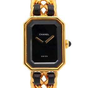 CHANEL Premiere S Watch, GP (Gold Plated), Leather, Women's, Black, H0001