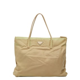 Prada Triangle Logo Plate Tote Bag Handbag Beige Nylon Women's PRADA