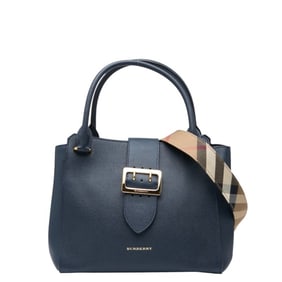 Burberry Nova Check Handbag/Shoulder Bag, 2-Way, Navy Leather, Women's, BURBERRY