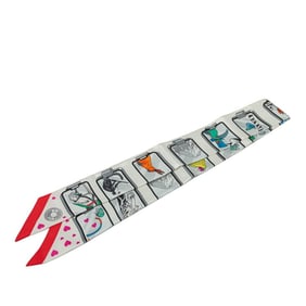 Hermes Twilly HERMES STORY Scarf, White, Red, Multicolor, Silk, Women's,