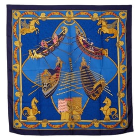 Hermes Hermès Carré 90 "Les Bisson de Venice" Sailors' Scarf, Blue, Navy, Multicolor, Silk,