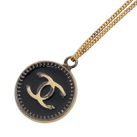 Chanel Coco Mark Round Necklace, Gold and Black Plated, Women's, CHANEL