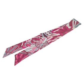 Hermès Twilly "Les Flots du Cheval" Horse Award Scarf, Pink, Wine Red, Multicolor, Silk, Women's,