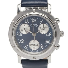 Hermès Clipper Strap (non-original) Watch CL1.310 Quartz Movement Blue Dial Stainless Steel Leather