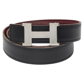 Hermes Hermès Constance H-buckle reversible belt, size 80, black, wine red, silver hardware, box