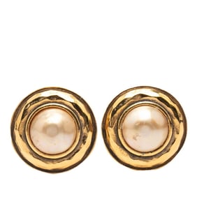 CHANEL Round Earrings, Gold Plated, Faux Pearl, Women's