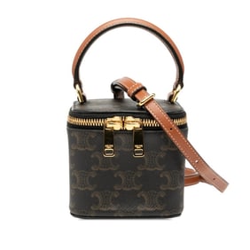 Celine Triomphe Vanity Bag, Shoulder 2-Way, Black and Brown Leather, Women's, CELINE