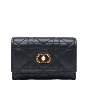 Christian Dior Dior Cannage Jolie Glycine Bifold Wallet S3102UNJB Black Lambskin Women's
