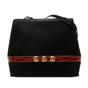 Salvatore Ferragamo crossbody shoulder bag in black and brown suede leather for women.