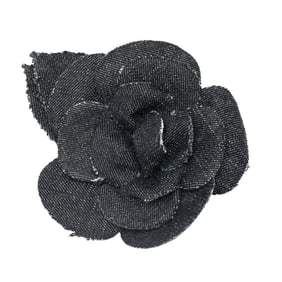 CHANEL Camellia Brooch in Black and Gold Denim with Plated Design for Women