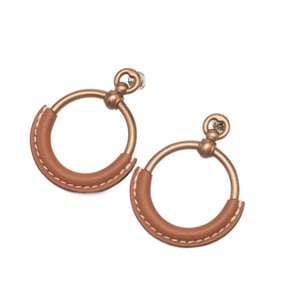 Hermes Loop Stud Earrings in Brown Plated Leather for Women