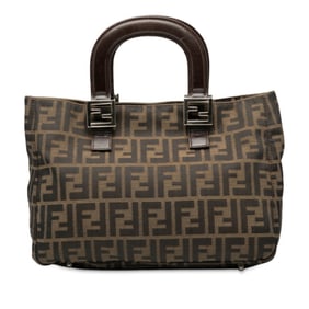 Fendi Zucca handbag in brown canvas and leather for women.