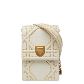 Christian Dior Dior Diorama Stud Chain Shoulder Bag in White, Ivory, and Gold Leather for Women