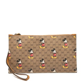 Gucci x Disney collaboration GG Supreme accessory pouch 547947 beige leather women's GUCCI
