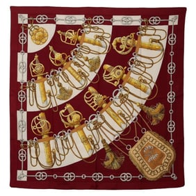 Hermes Hermès Carré 90 Cliquetis Scarf, Red, Gold, and Multicolor Silk, Women's