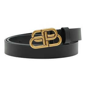 Balenciaga BB Thin Belt, Size 75, 581690, Black Leather, Women's