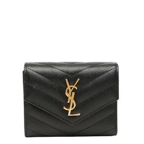 Saint Laurent YSL Cassandra Tri-fold Compact Wallet 692061 Black Leather Women's SAINT LAURENT