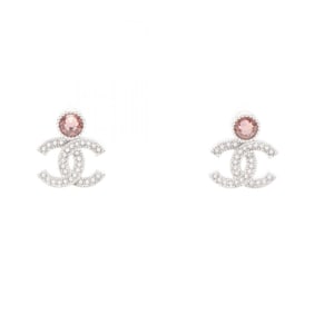 CHANEL Coco Mark Earrings, Stainless Steel with Crystal and Rhinestone Design, Available in Silver,