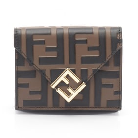 Fendi FF Diamond Tri-fold Wallet, Leather, Women's, Brown and Black, 8M0480ADYMF13VK