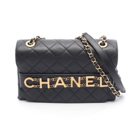 CHANEL Matelasse Logo Shoulder Bag, Lambskin Leather, Women's, Black, AS4190