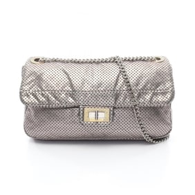 Chanel 2.55 Punched Leather Shoulder Bag, Women's, Silver