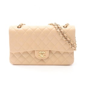 CHANEL Matelasse Double Flap Shoulder Bag in Lambskin Leather, Beige