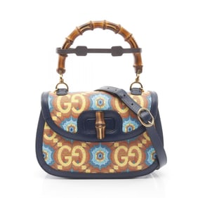 Gucci Bamboo 1947 GG Logo Handbag, Coated Canvas and Leather, Women's, Orange, Navy, Multicolor,