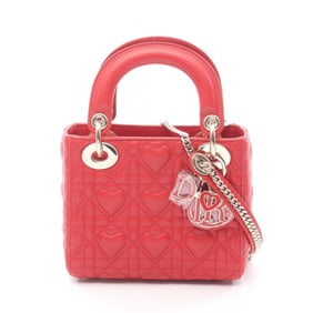Christian Dior Dior Lady Mini Heart Cannage Handbag, Leather, Women's, Red