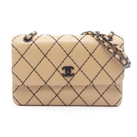 CHANEL Wild Stitch Shoulder Bag, Leather, Women's, Beige