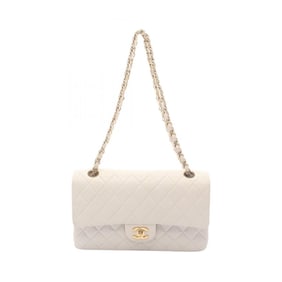 CHANEL Matelasse Double Flap Shoulder Bag in Lambskin Leather, White