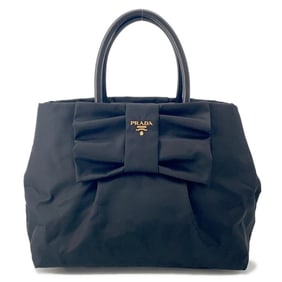 Prada handbag with ribbon and nylon pattern, BN1601, black.