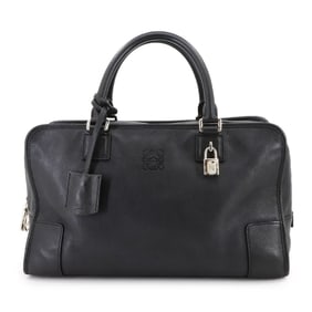 LOEWE Amazona 36 Handbag in Black Leather with Silver Hardware and Anagram