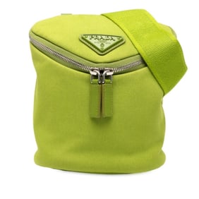Prada Triangle Logo Plate Shoulder Bag 2VH147 Green Canvas and Leather Women's PRADA