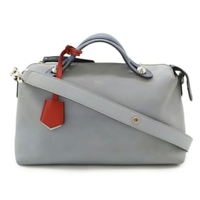 FENDI BY THE WAY Medium Handbag/Shoulder Bag in Leather, Blue-Gray with Dusty Blue and Red, 8BL124