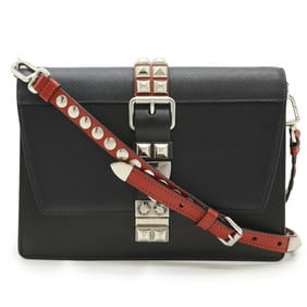 PRADA Electra Studded Shoulder Bag/Pochette/Clutch Bag in Leather (NERO, Black/Red) 1BD120