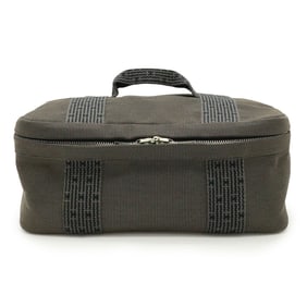 HERMES Air Line Vanity Bag Handbag Canvas Gray Black