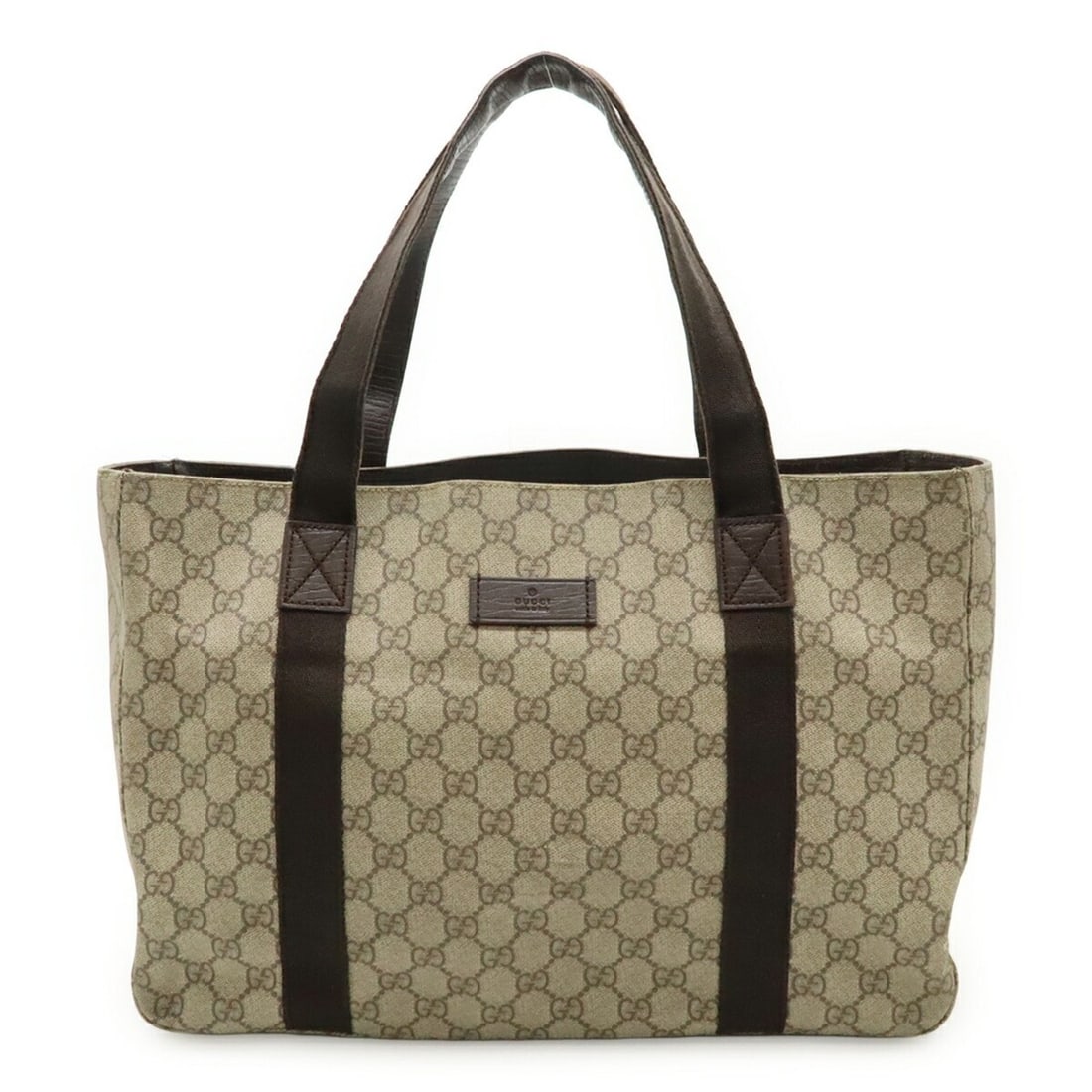 GUCCI GG Supreme Tote Bag Shoulder PVC Leather Beige Brown Dark 141624: --- Catalog ---Category: SizeSize (HxWxD): 27cm x 36.5cm x 11cm / 10.62'' x 14.37'' x 4.33''Category: DesignType: Shoulder bag, Tote bagColor: Beige, Dark brownStyle: CasualGender: WomenMaterial: GG S
